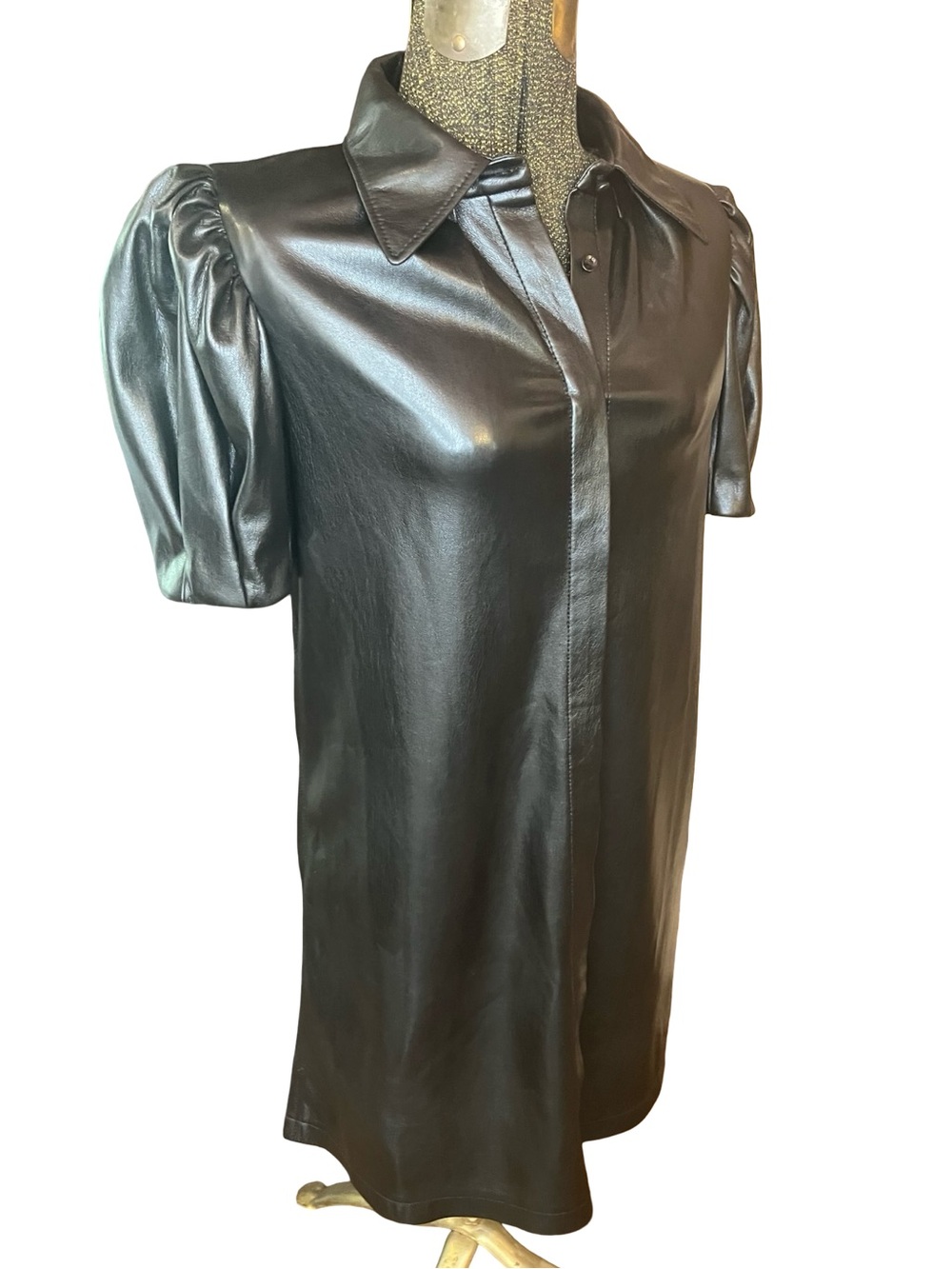 Alice + Olivia Jem Vegan Leather Puff Sleeve Mini Dress Black Size S - Picture 7 of 15